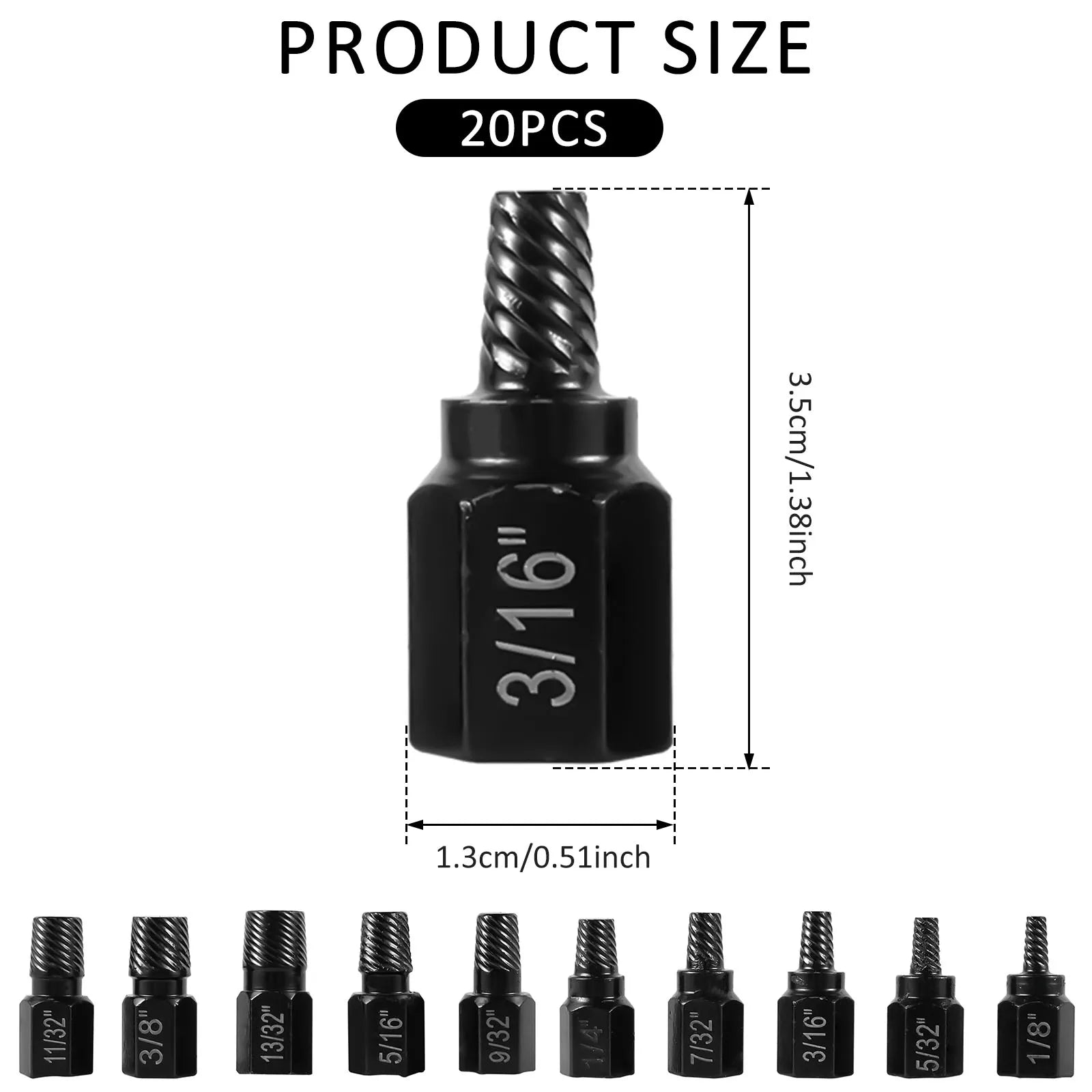 10/20Pcs Multi Spline Screw Extractor Set Alloy Steel Damaged Bolt Removal Tool Easy Out Rusted Bolt Removal for 1/8-13/32Inch Zpaxo