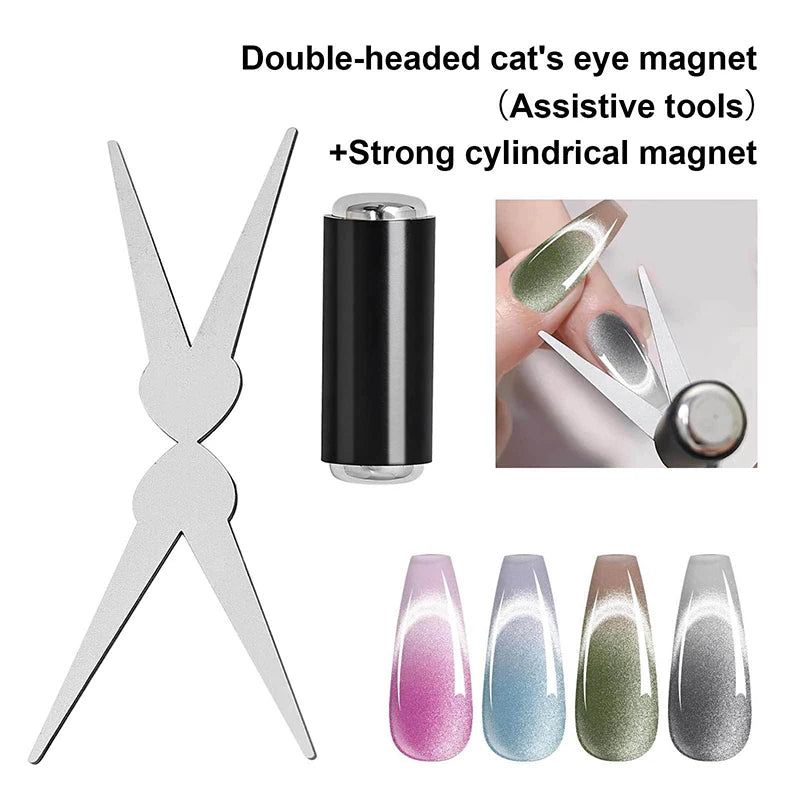 French Cat Eye Magnet Special Double-head Big Y-shaped Clip Cat Eye Nail Magnet Set Suitable for DIY Gel Polishing Magnetic Tool Zpaxo