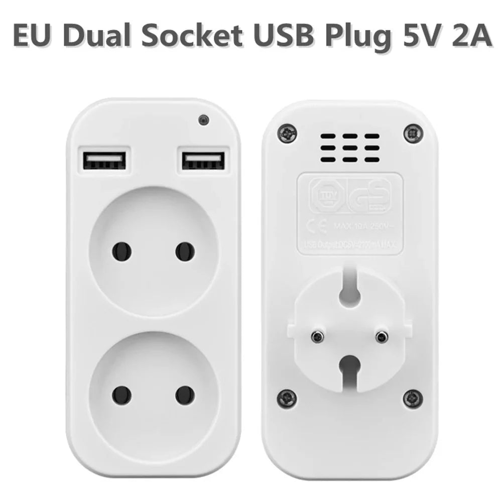 EU Plug Power Strip Adapter – 2 AC Sockets & 2 USB Ports 1200W Power Strip Adapter Zpaxo
