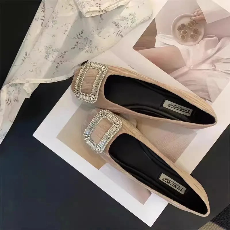 Flat Shoes for Women Spring and Autumn 2025 New Square Toe Rhinestone Shallow Flat Shoe for Work Loafers Women Big Size 42 43 44 Zpaxo