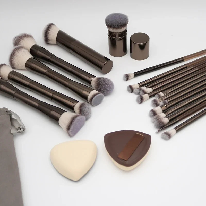 Professional Soft Aluminum Tube Makeup Brush Velvet Bag Foundation