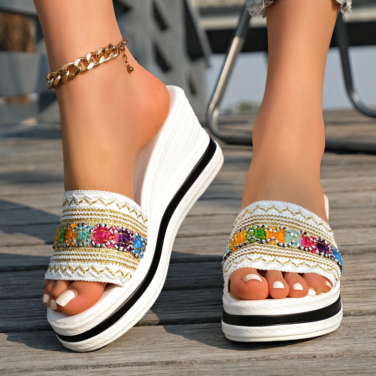 2025 Women Sandals Summer Patchwork Wedges Slippers Bohemian Open Toe Beach Women Shoes Non-Slip Plus Size Wedge Shoes for Woman Zpaxo