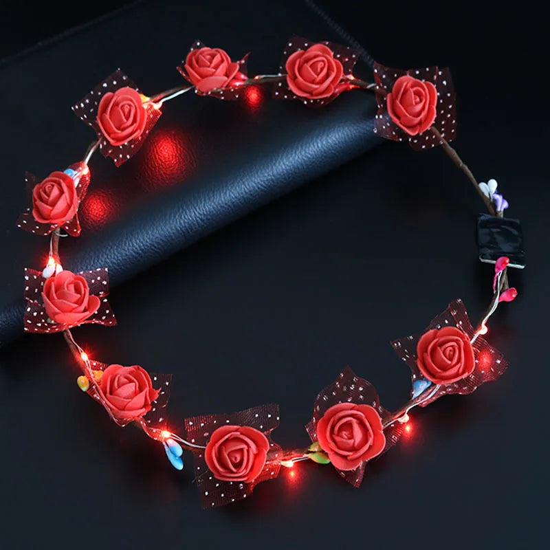 LED Flower Wreath Headband Multicolor Light Up Lighted Head Band Glow