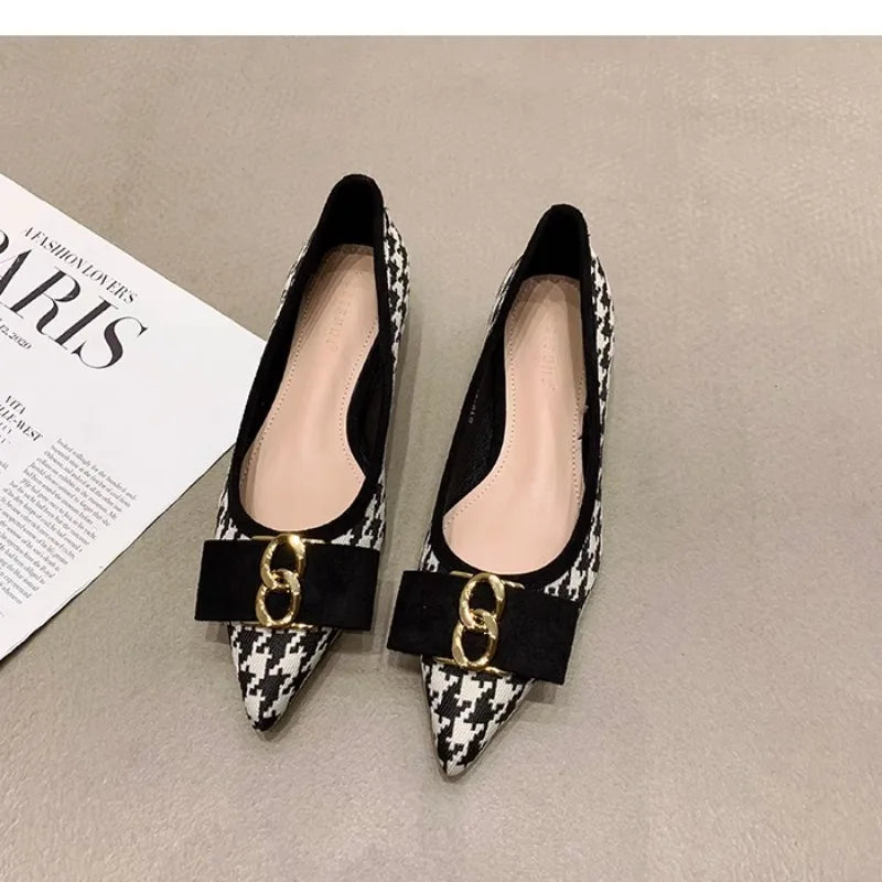 Flat Shoes for Women 2025 Spring Autumn New Shallow Mouth Pointed Toe Metal Buckle Women's Shoes Large Size 43 44 Loafers Women Zpaxo