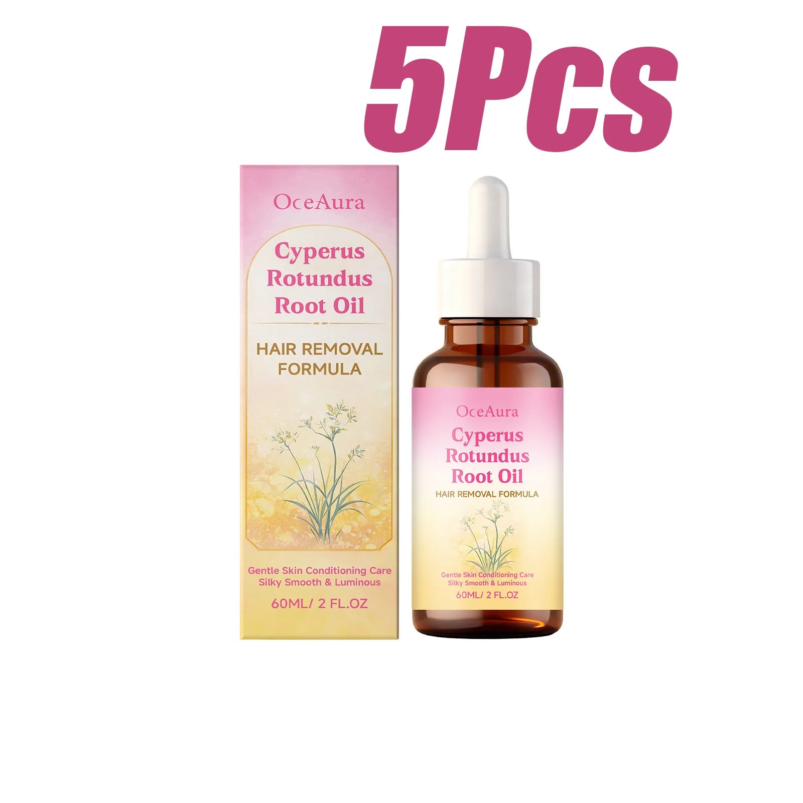 Cyperus Rotundus Root Oil for Hair Removal Smoothing Nourishing Body Skin Care Essential Oil Soothing Skin for Body Legs Arms Zpaxo 5 x 60ml Boxed