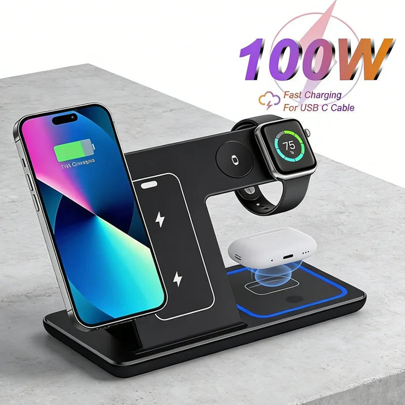 Foldable 3-in-1 Wireless Charging Stand – iPhone, Watch & AirPods Wireless Charging Stand Zpaxo