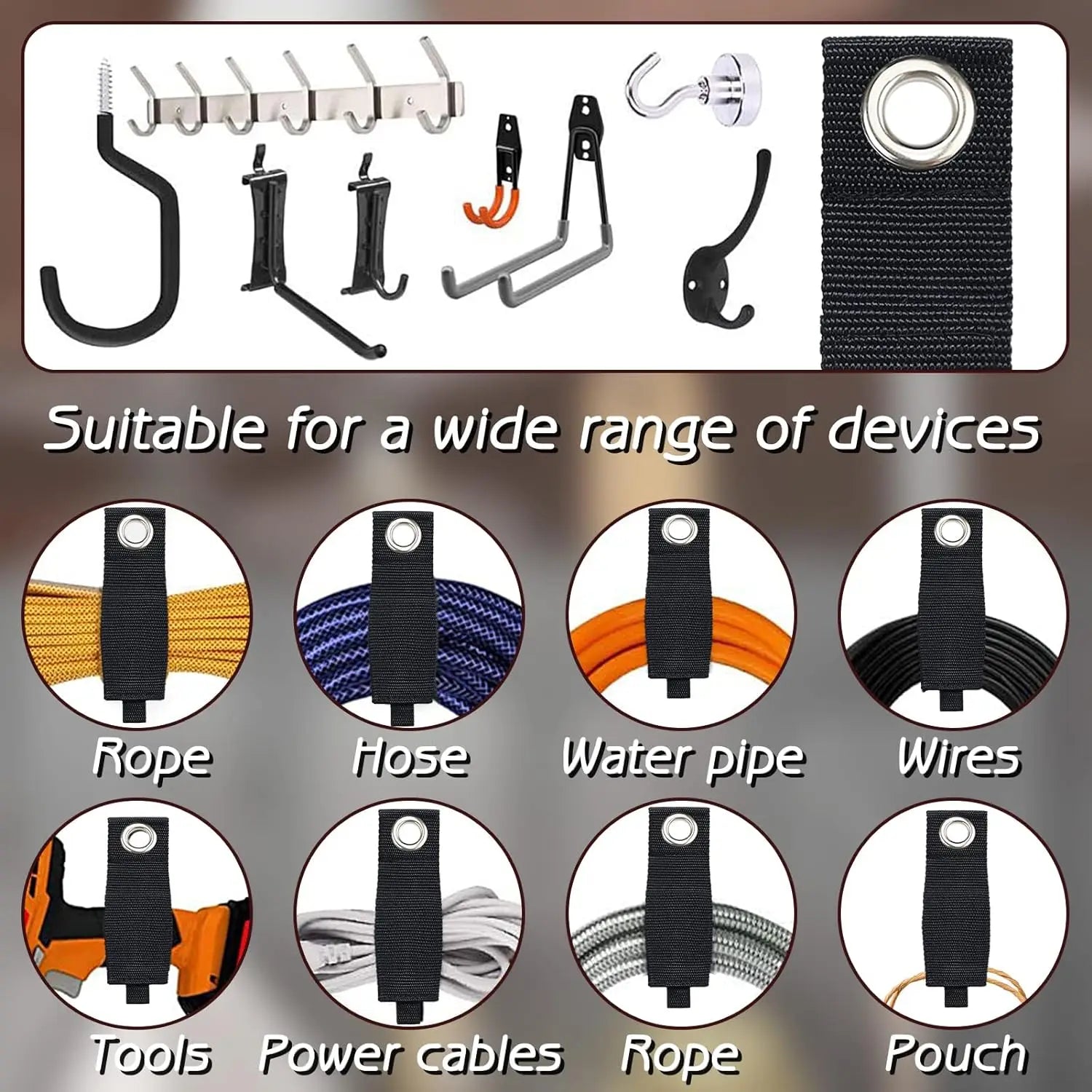 Extension Cord Holder Cable Organizer Wire Holder Power Cord Management Reusable Nylon Heavy Garage Organization For Cables Hose Zpaxo
