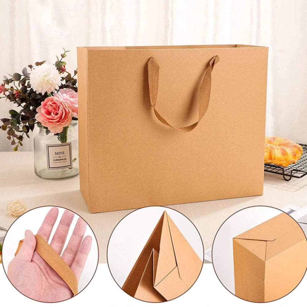 5/10Pcs Kraft Paper Gift Bags with Handles Shopping Bags for Wedding Birthday Christmas Party Favor Gift Packaging Zpaxo