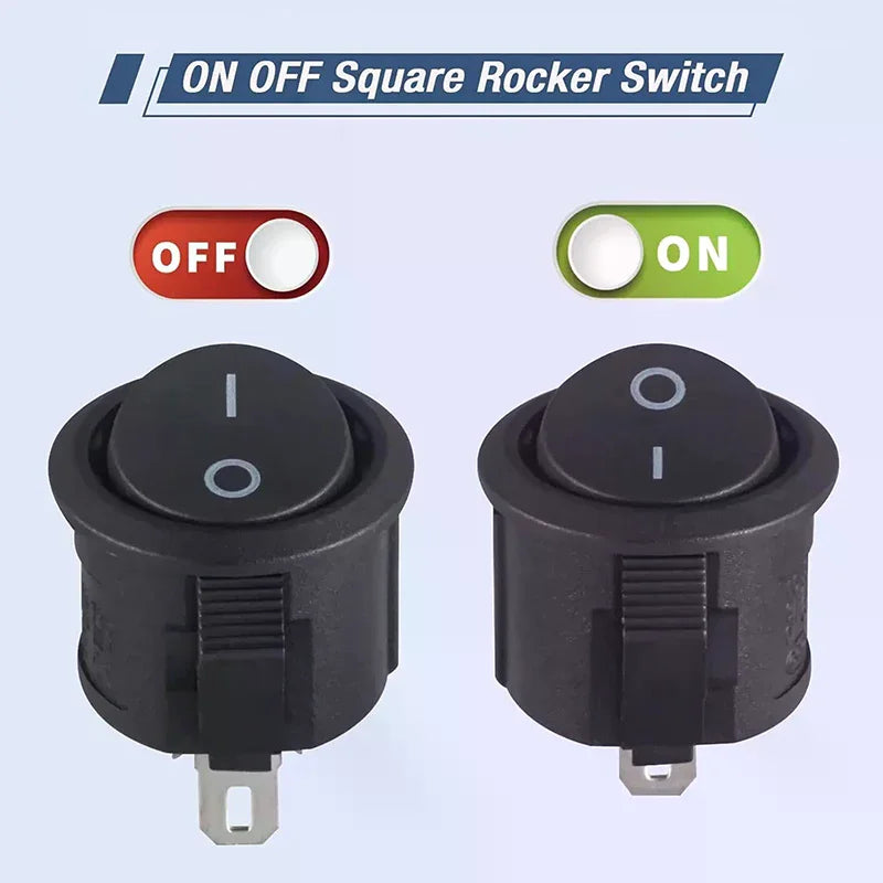 20-Pack Mini Round Black Rocker Switch On/Off 2-Pin 3A 250V
