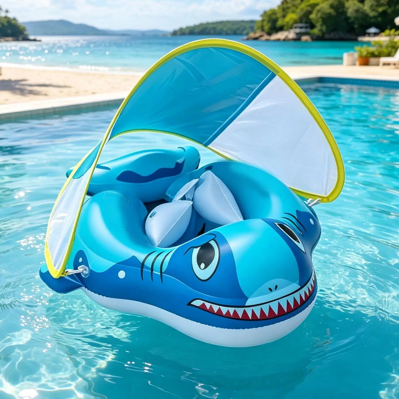 Kids Floats For Pool Inflatable Swimming Ring With Sun Shade Floating Water Chair For Boys Girls Ages 6-48 Months Outdoor River Zpaxo China Mainland