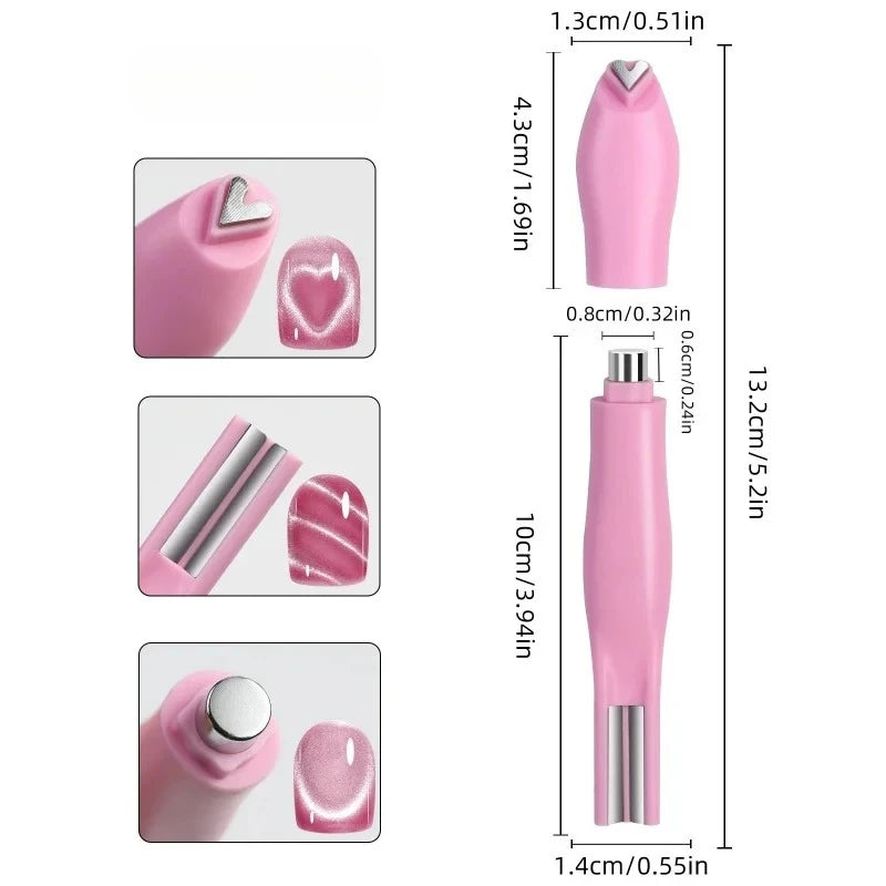 3 in 1 Cat Eye Nail Magnetic Stick Love Heart Snake Pattern French Cat Eye Nail Magnet UV Gel Polish Effect Manicure Design Tool Zpaxo Pink