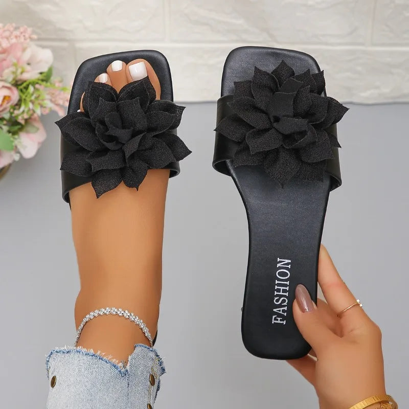 Women's 2026 Flower Embellishment Fashion Slippers Women Casual Beach Zpaxo black 36