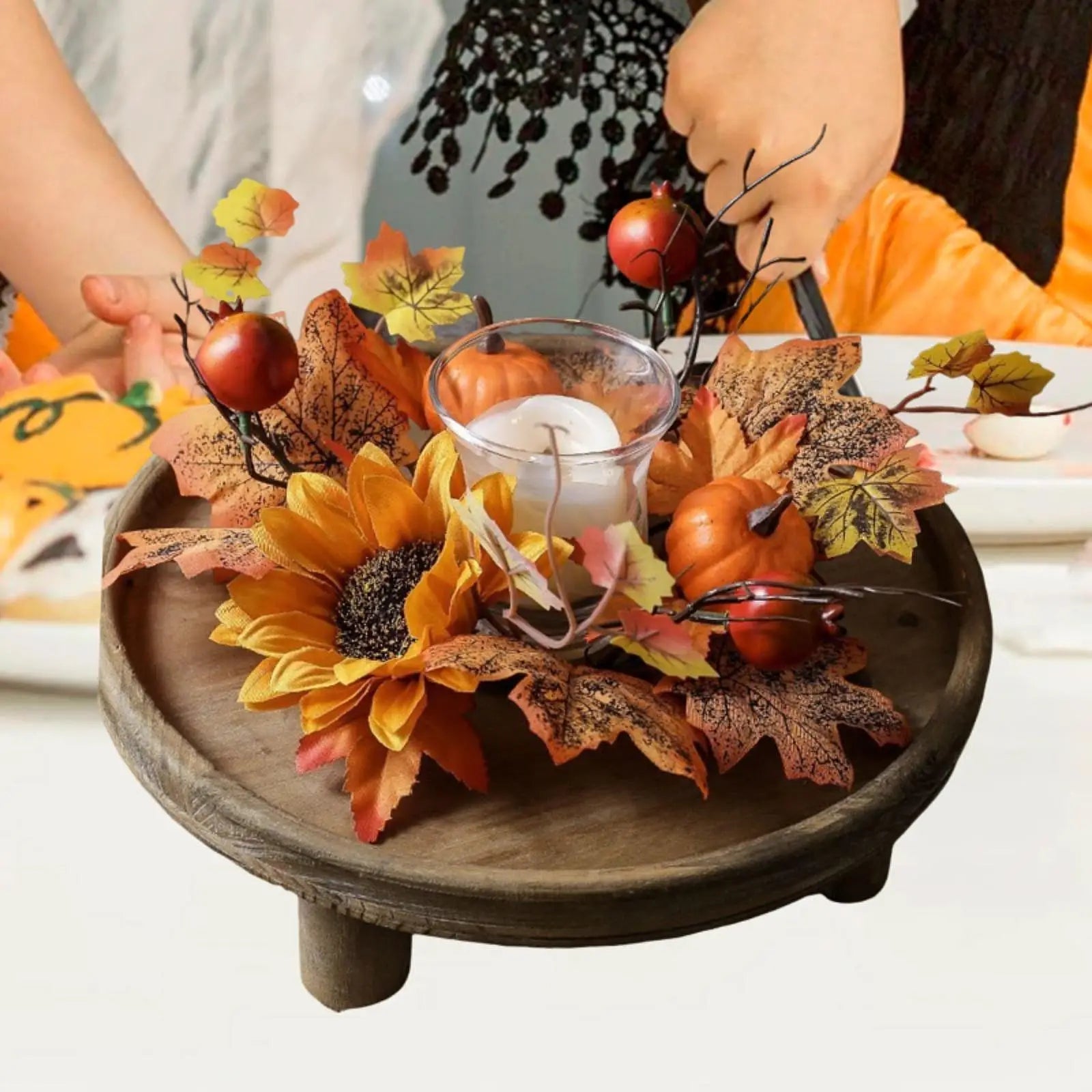 Candle Ring Artificial Wreath Home Decoration Autumn Wreath Harvest Wreath for Tabletop Holiday Thanksgiving Dining Room Home Zpaxo Default Title