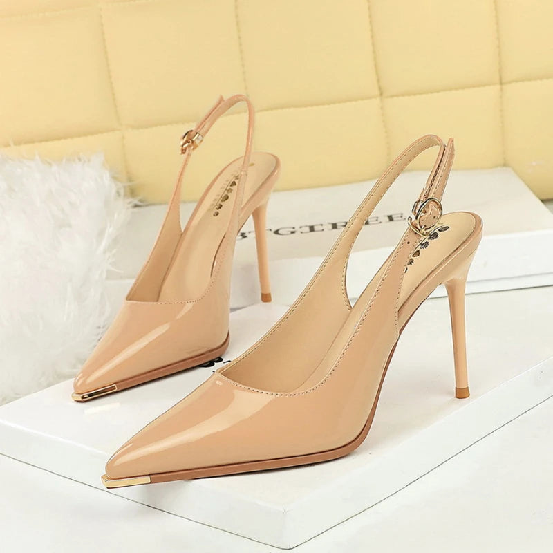 Fashionable Simple Patent Leather Pointed Heel Shoes Slim Heels Zpaxo 1991 Nude Color 35 China Mainland