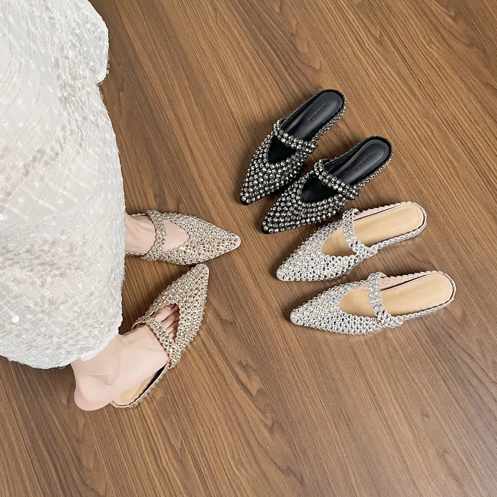 Slippers for Women Summer and Autumn Diamonds Mary Jane Shoes Women's Flat 2025 New Increased Height Shallow Women's Slippers Zpaxo