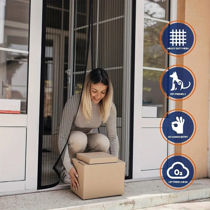 Heavy-duty Magnetic Screen Door Self-sealing Hands-free Mesh Insect