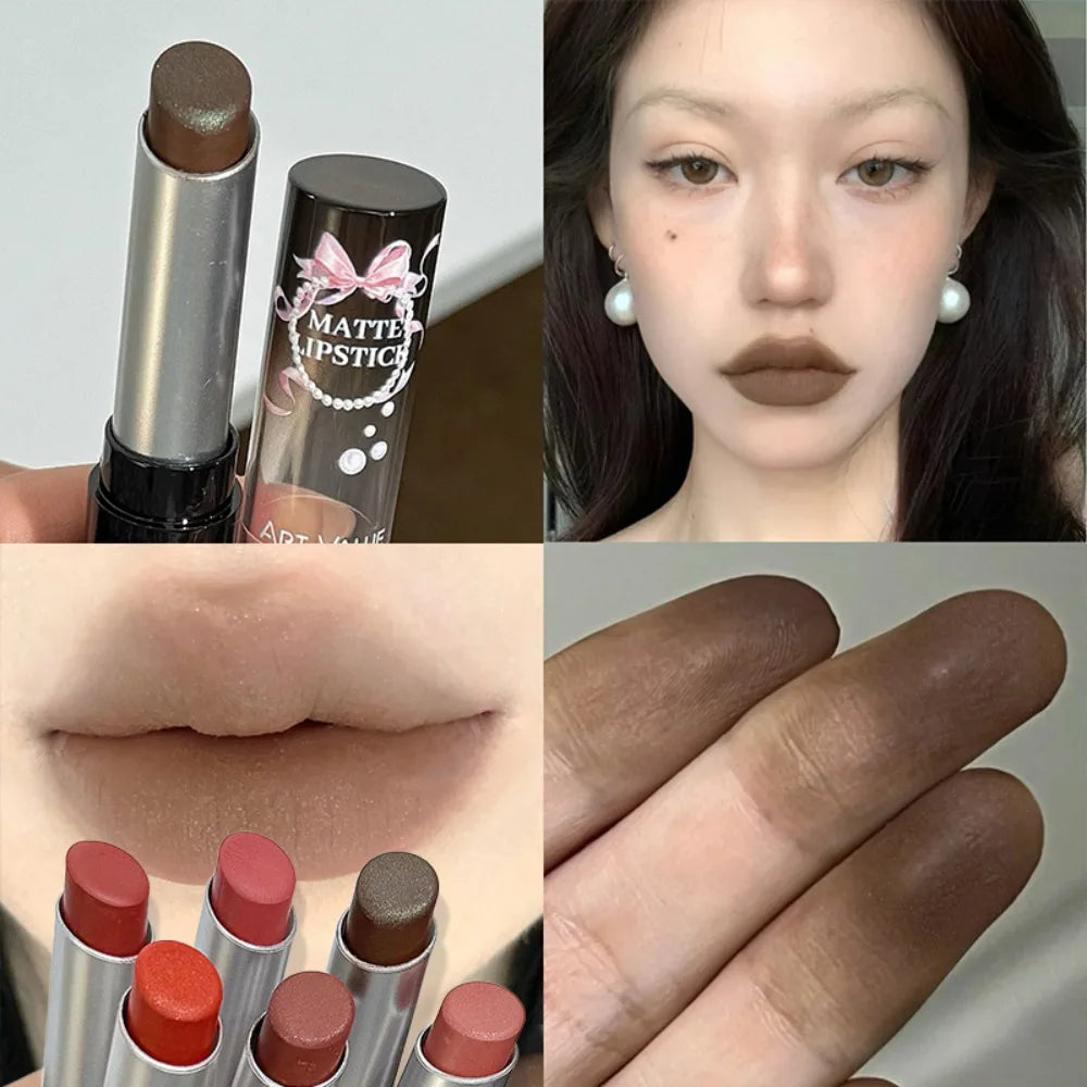 Cement Gray Brown Low Gloss Lipstick Waterproof Sweatproof Not Fade Zpaxo