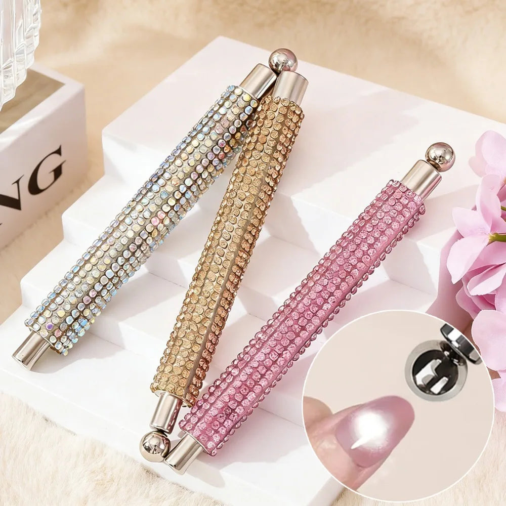 2-IN-1 Magnetic Nail Polish Stick With Rhinestone Stronge Magnetic Ball Cat Eye Gel Nail Polish Tool for Nail Salon or Home Use Zpaxo