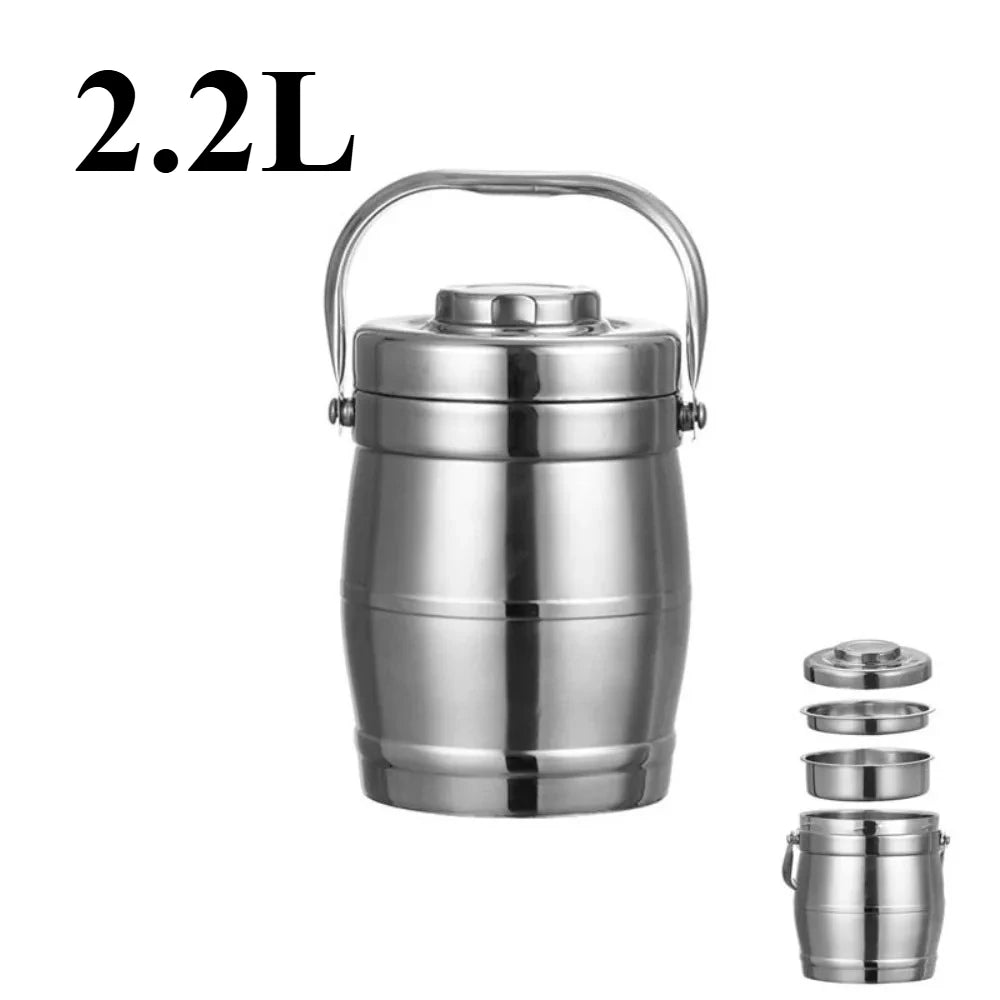 Large Capacity Stainless Steel Thermos Food Jar Foldable Handle Zpaxo silver-2.2L