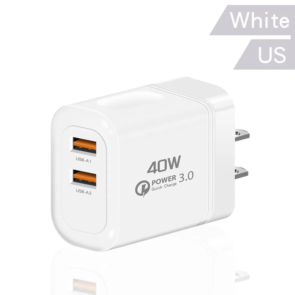 40W Dual USB Wall Charger – EU/US Plug, iPhone & Samsung USB Wall Charger Zpaxo US White