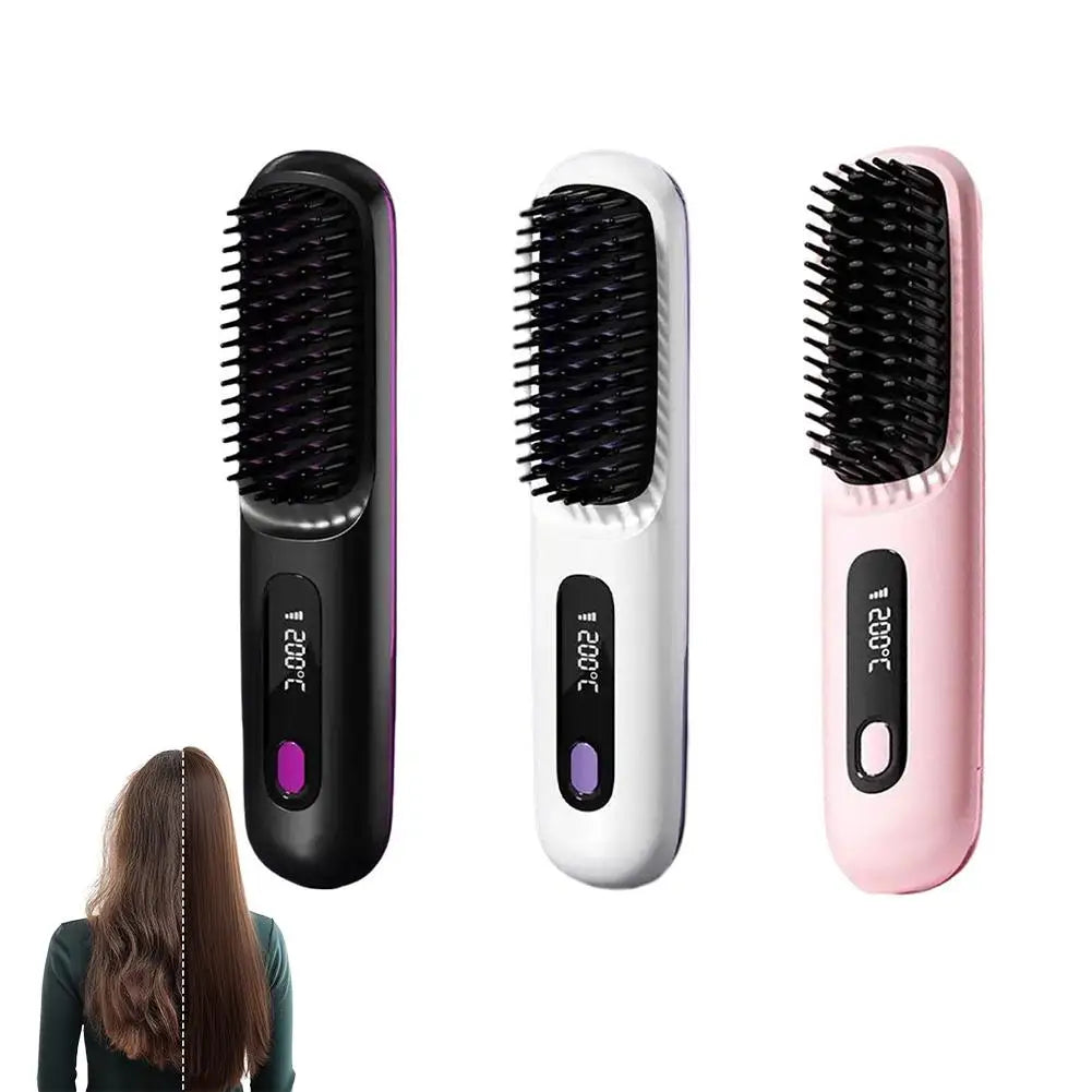 Cordless Hair Straightener Brush – Negative Ion USB Rechargeable Hair Straightener Brush Zpaxo 3pcs