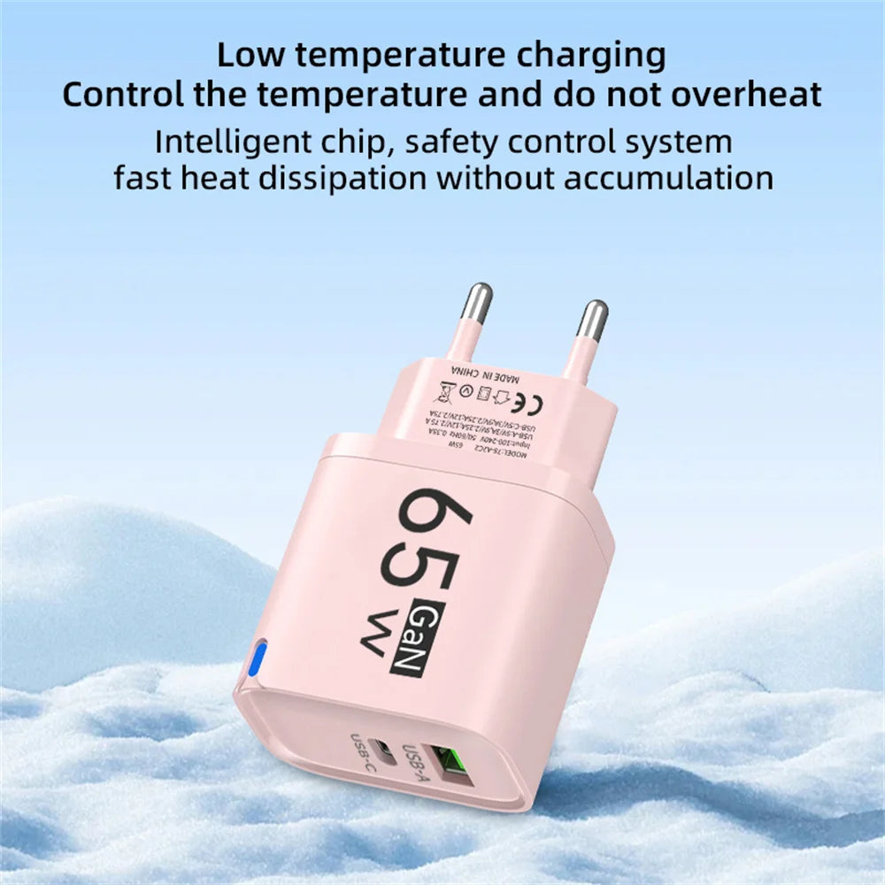 65W GaN USB-C Fast Charger – US/EU/UK Plug | PD Quick Charge USB-C Wall Charger Zpaxo
