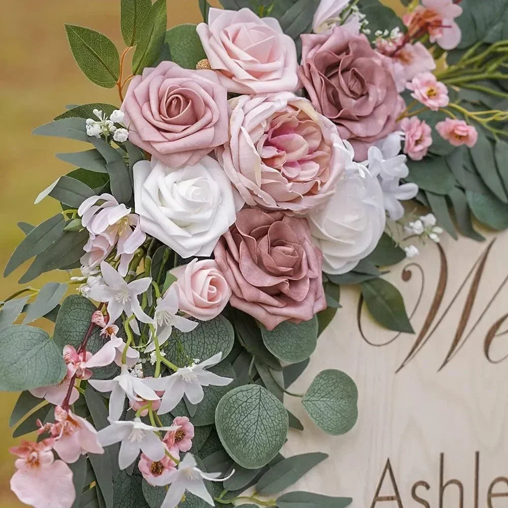 Romantic White Artificial Wedding Flowers Arch Welcome Sign Decor
