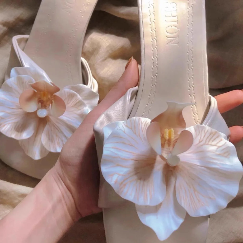Slippers Women Women's High Heels Slippers Flower 2025 Summer New Style Slim Heel Sandals Women's Ladies Shoes Zapatos Zpaxo