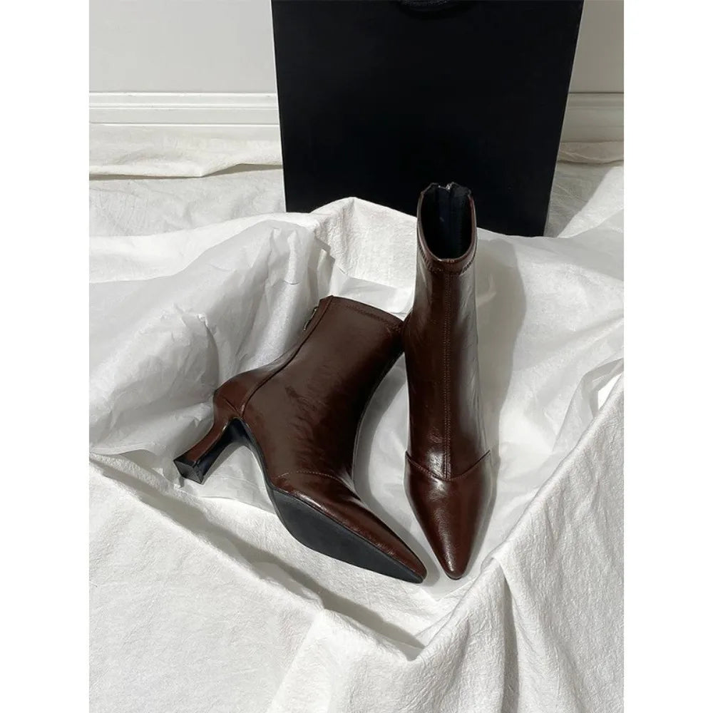 Autumn Winter Vintage Thick Heel Slim Ankle Boot Women Fashion