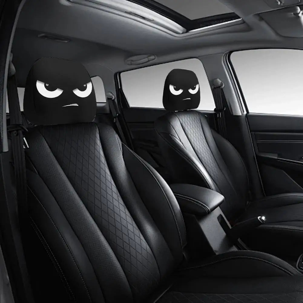 Funny Face Expressions Protector Funny Slanted Eyes Cartoon Print Car Headrest Cover And Cool Decoration Cartoon Face Elastic Zpaxo