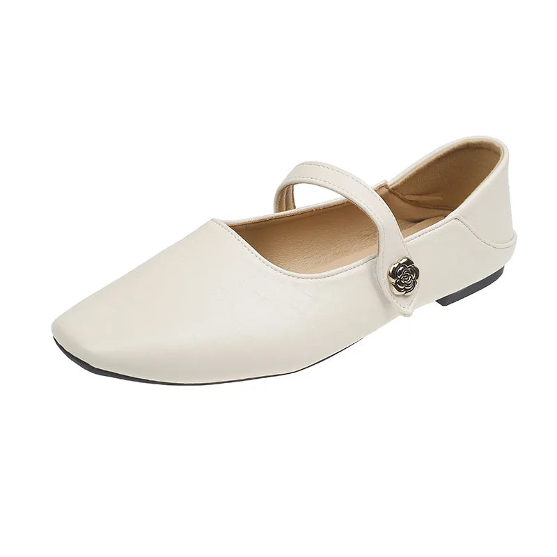 Woman Spring Casual Square Toe Low Soft Soled Lolita Flats Ballerina