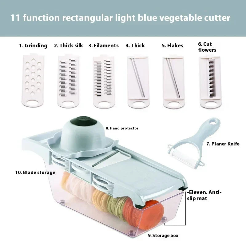 9 In 1 Multifunctional Vegetable Slicer Cutter Shredders Slicer with Basket Fruit Potato Chopper Carrot Grater Kitchen Gadgets Zpaxo blue