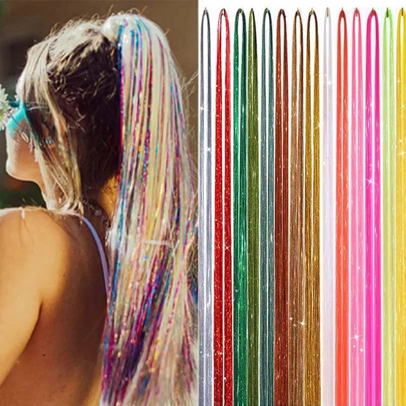 Shiny Laser Sparkle Metallic Hair Tinsel Rainbow Strands Braiding
