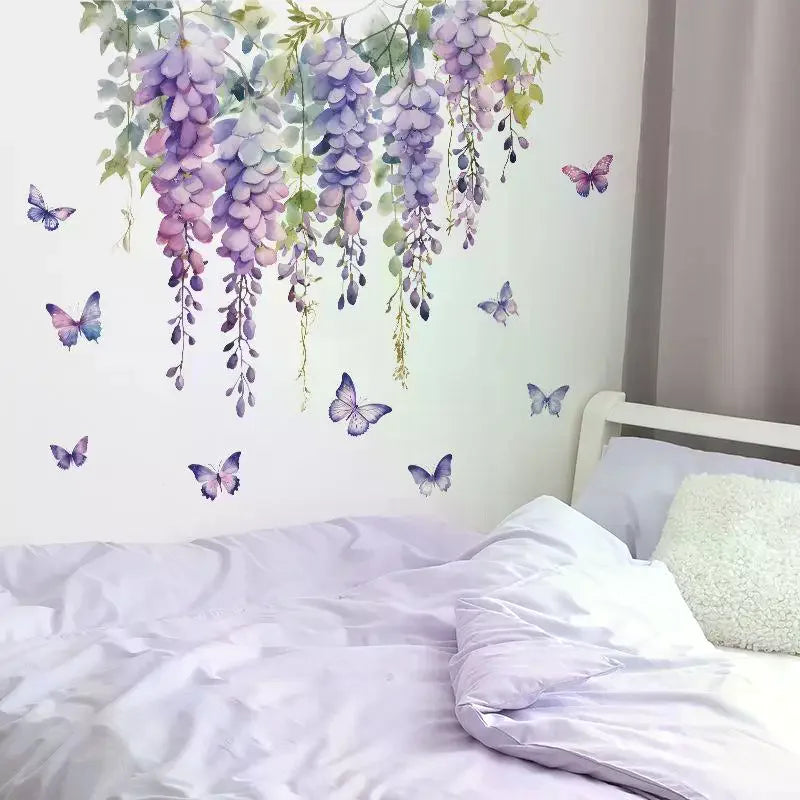 Purple Flower Plants Floral Wall Stickers Home Room Decoration Bedroom Adhesive Wall Furniture Door Sticker Zpaxo Default Title