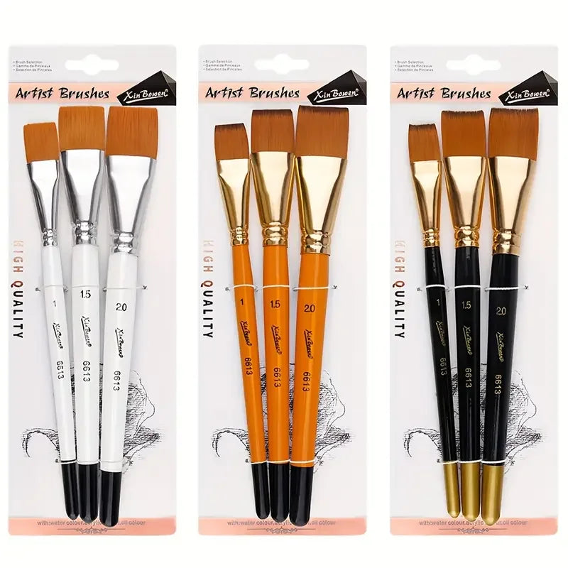 3pcs/Set Oil Painting Brushes-Acrylic Painting For Body Face Mini Flat Nylon Paint Brush Set,Watercolor Brush for Body Painting Zpaxo