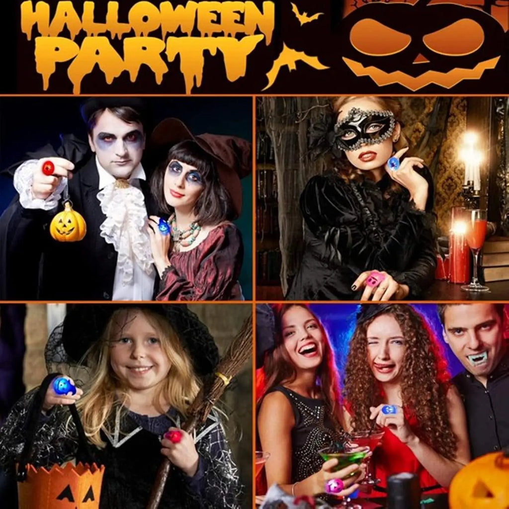 20 Halloween LED Light Up Rings Toys Horror Pumpkin Ghost Spider Glow