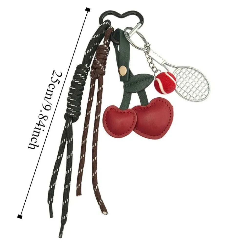 Girl Heart Braided Rope Keychain Hand-Woven Anti-Lost Cherry Shaped Bag Pendant Ornament Handmade Tennis Racket Key Chain Zpaxo