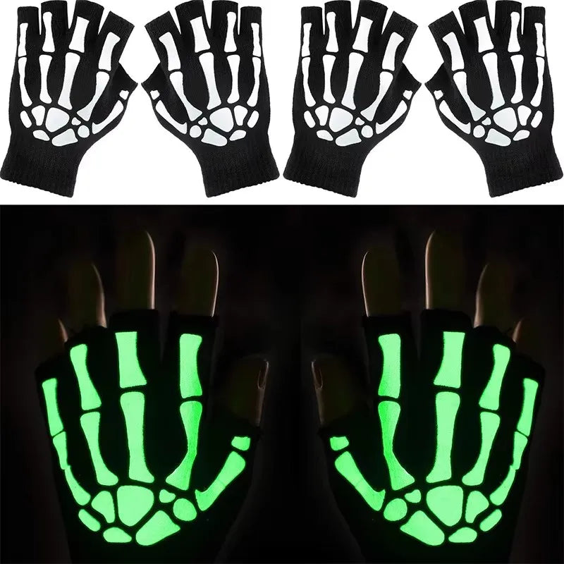 Gothic Skeleton Reflective Fingerless Gloves – Halloween Streetwear