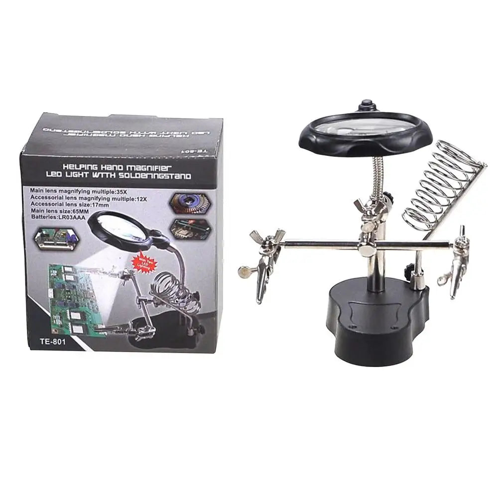 LED Helping Hands Soldering Station Magnifying Glass Clips Adjustable