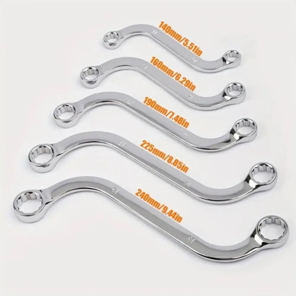 5Pcs Set S-Type Wrench 10-19 Size 140-240MM Length Elbow Wrench Curved Design Plum Plate Combination Ring Spanner Hand Tools Zpaxo