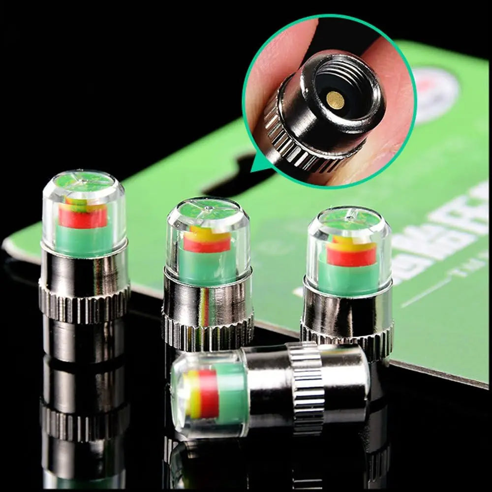 4-Pack Tire Pressure Monitor Valve Stem Caps | 3-Color Alert