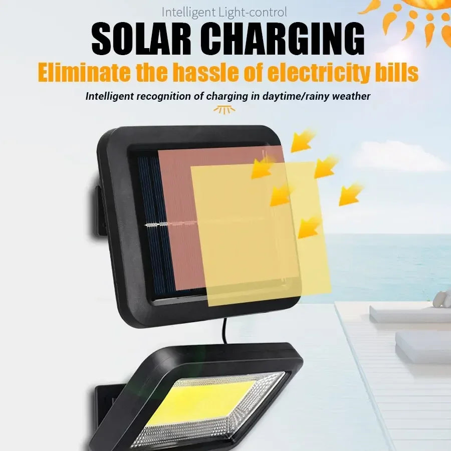 COB Solar Motion Sensor Wall Light – IP65, 3 Modes, Outdoor