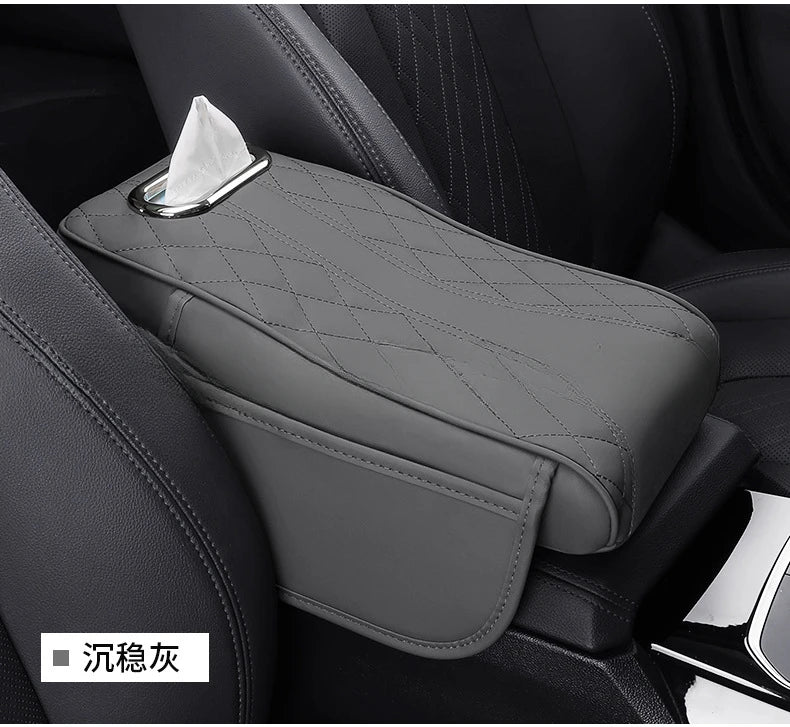 3 in 1 Car Armrest Box Cushion Universal Storage Bag Car Tissue Box Central Elbow Height Pad Multifunctional Tissue Boxes Zpaxo Gray