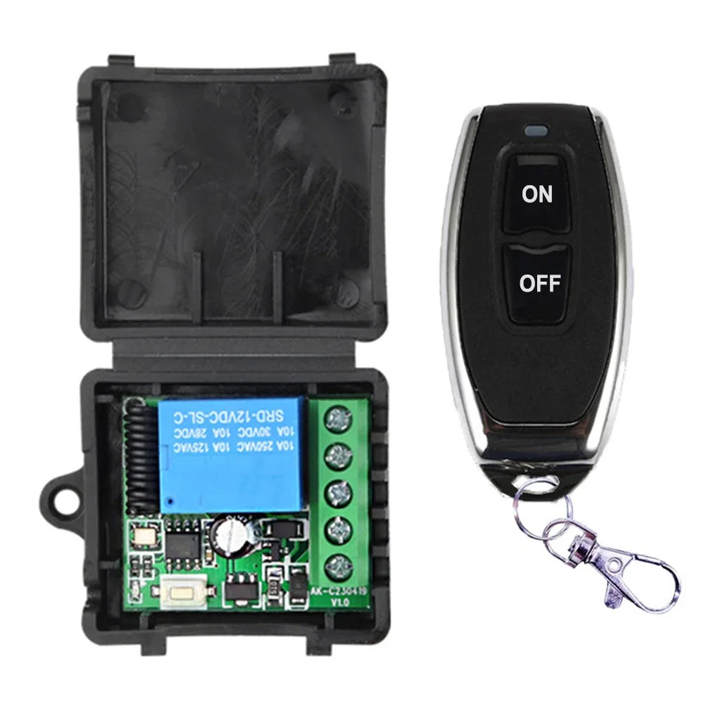 DC 12V 1CH Relay Receiver Module AB/ON 2 Buttons Wireless Remote Control Switch 433 Mhz RF Transmitter Electronic Lock Control Zpaxo ON OFF Black