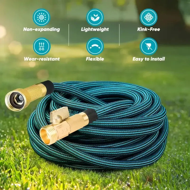US 50FT Heavy-Duty Garden Hose | Non-Expandable, with 3/4" Solid Brass Fittings, Leakproof Design, Durable Rubber Material, Zpaxo