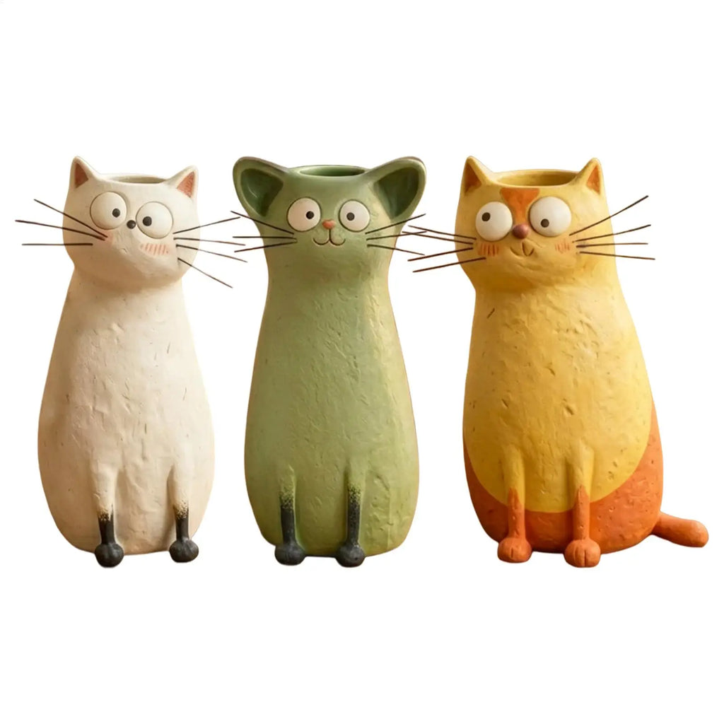 Cat Vase Resin Desk Ornament Whimsical Bookshelf Mantel Entryway