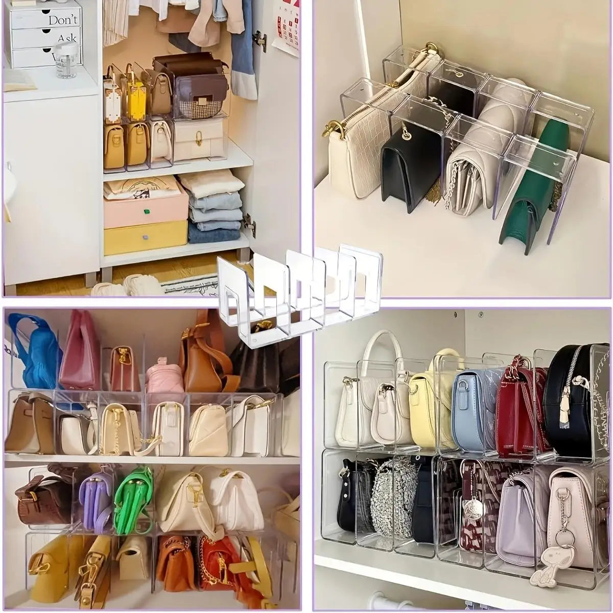 2-piece transparent storage-4-compartment closet storage with partition | for storing handbags, ties, scarves and accessories. Zpaxo
