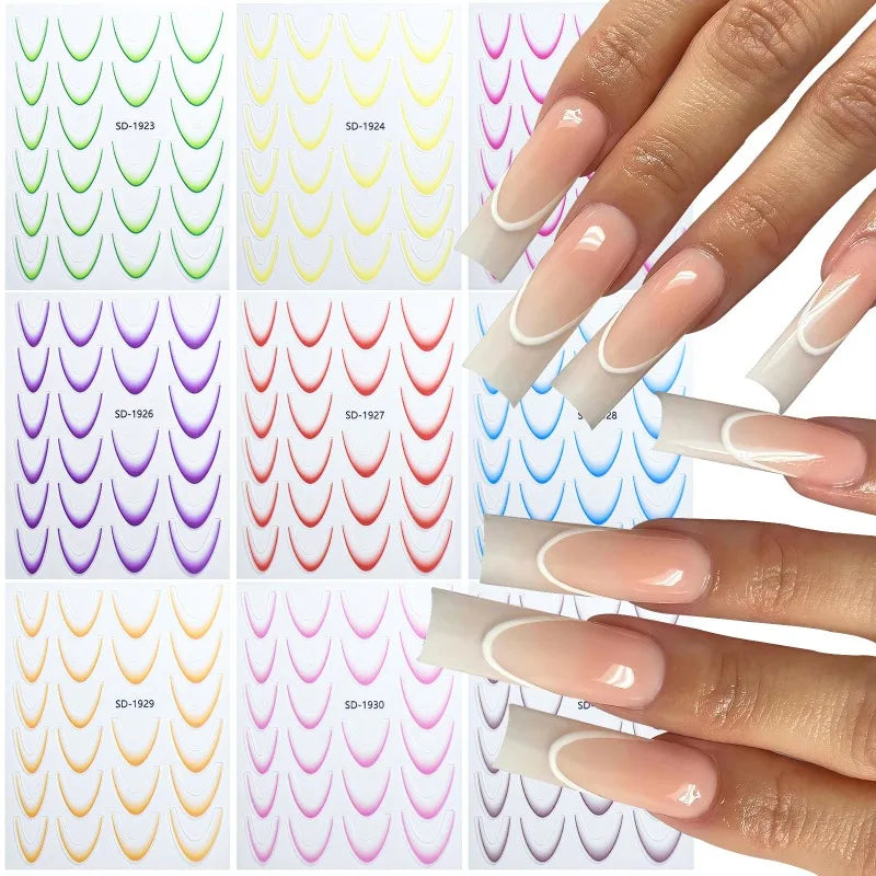 Gradient French Line Nail Art Stickers Self-adhesive Decals Design Zpaxo