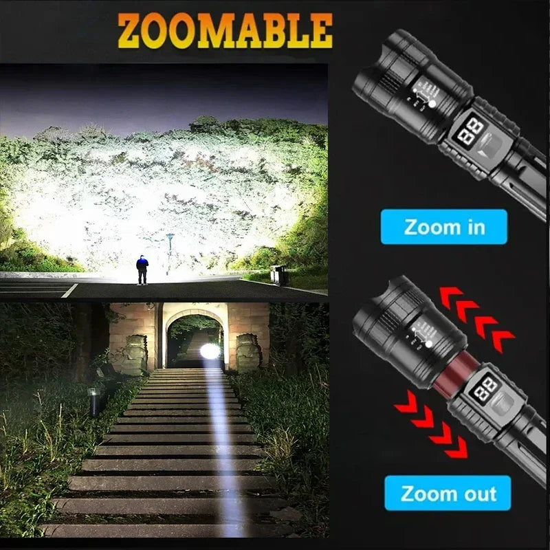 10000LM Rechargeable Zoomable LED Flashlight – 3-Mode Torch