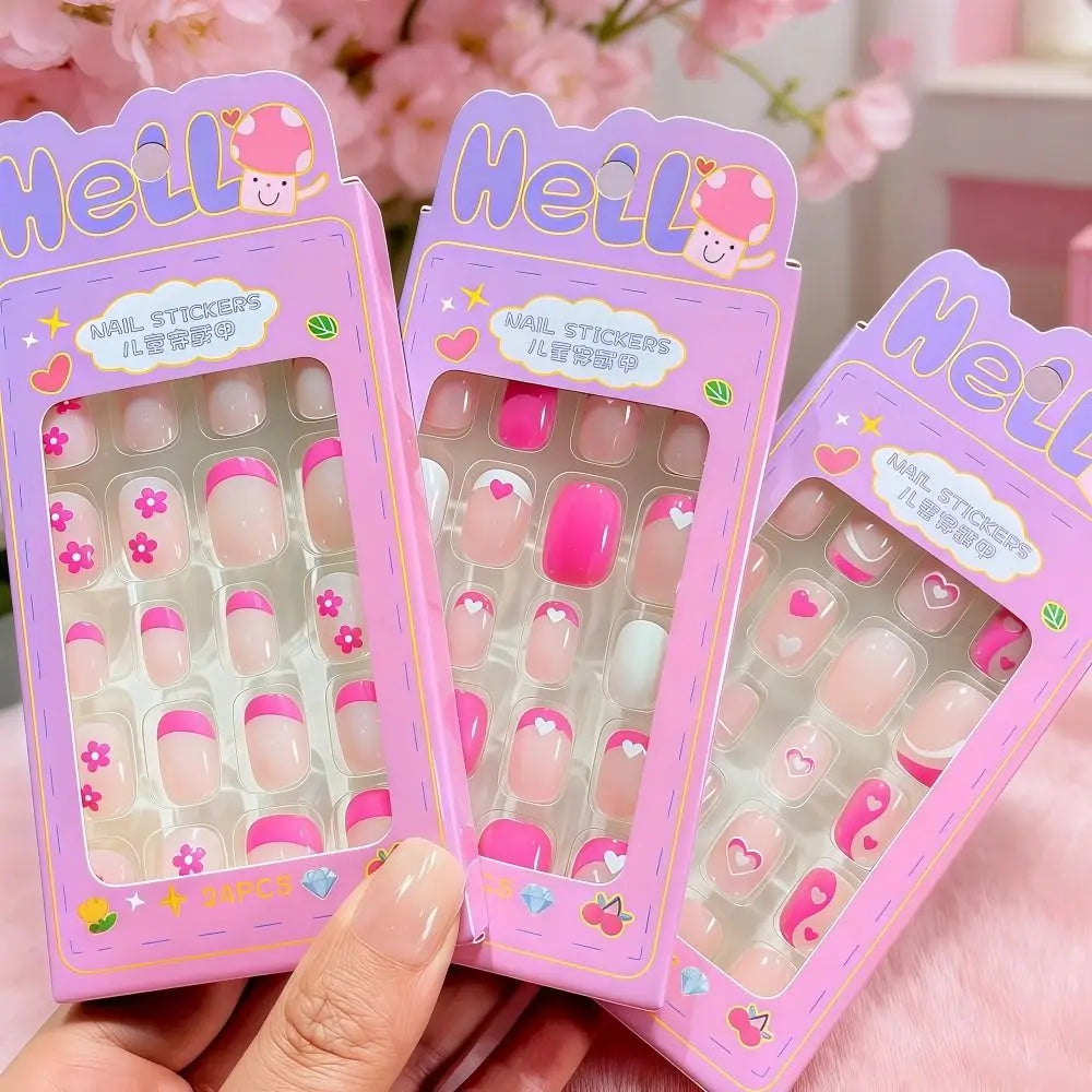 Box Cartoon Press Nails French Black Flower Tips False Almond-shaped Zpaxo